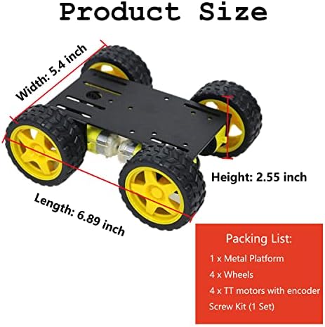 Premium 4WD Smart Robot Car Chassis Platform Kit for Arduino, Raspberry Pi, MicroBit - DC Electric Motor with Plastic TT Wheel, 3-6V Dual Shaft Gear Motor, Magnetic Gearbox Engine (Black) - Image 2
