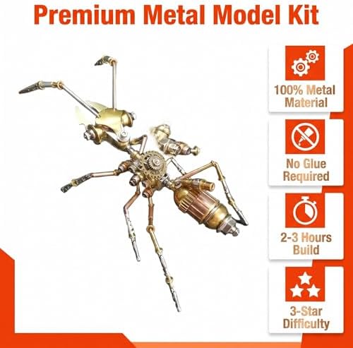Steampunk Ant 3D Metal Puzzle Model Mechanical Kits 150+ Parts 2-3 Hours Build No Glue Assembly Cool Desk Decor Christmas & Birthday Gift for Adults Men(Ant) - Image 7