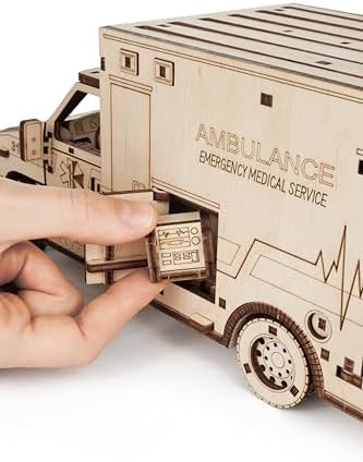 EWA Eco-Wood-Art Ambulance 3D Wooden Puzzle, 386 Pieces, Ages 14+, 11.61 x 5.08 Inches, Wood Construction Model Kit - Image 6