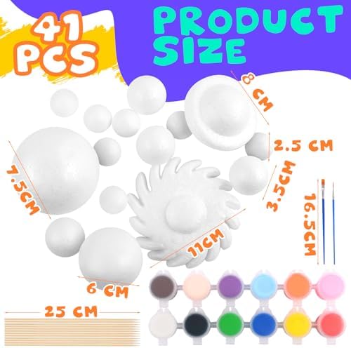 Solar System Model Foam Ball Kit, Planet Model Crafts Includes 14PCS Mixed-Sized Balls, 12 Color Pigments, 12PCS Long Sticks, 2PCS Painting Brushes for School Classroom DIY Projects, Science Projects - Image 2