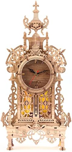 FUNPOLA 3D Wood Puzzle LED Tower Clock, 3D Puzzle Building Desktop Clock Model DIY Architectural Building Blocks (LED-TC01 Wood) - Image 4