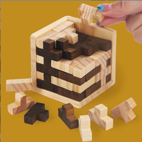 Ahyuan Wooden Brain Teaser Puzzle Cube Wooden Puzzles T-Shaped Jigsaw Logic Puzzle Educational Toy for Kids and Adults by AHYUAN (Brown and Natural) - Image 6