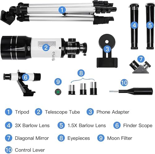 Telescope for Kids & Adults, 70mm Aperture 300mm Telescopes for Astronomy Beginners, 15X-150X Magnification Portable Refractor Telescope with Adjustable Tripod, Phone Adapter - Image 7