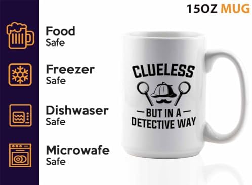 Detective Coffee Mug 15oz White Clueless Quote Police Officer Gift - Image 4