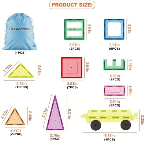 PicassoTiles Magnet Tile Building Blocks with Car Base Drawstring Storage Travel Bag Carry Case Magnetic Tiles Construction Toy STEM Learning Educational Kit Sensory Playset Preschool Kids 3+ - Image 6