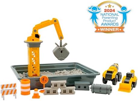 CAT Dig N Build Concrete Playset 12-oz Moldable Concrete Compound, Crane, 2 Little Machines Vehicles, Construction Molds & Easy-Cleanup Tray, Sensory STEM Kit for Kids Ages 3 + - Image 2