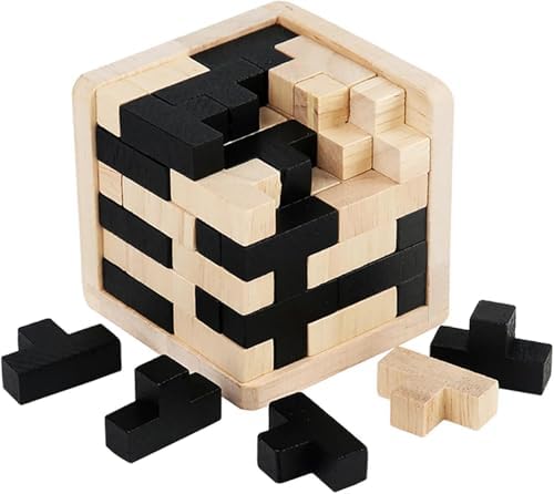 3D Wooden Brain Teaser Puzzle Cube Wooden Puzzles T-Shaped Jigsaw Logic Puzzle Game Puzzles Educational Toy for Kids and Adults (Black) by Unknown