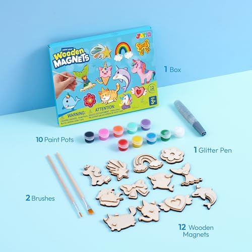 JOYIN 12 pcs Fantasy Wooden Magnets, Kids Unicorn Painting Craft, Spring and Rainy Day Activities School Art Projects, Toys for Kids Aged 3+ Birthday Easter - Image 2
