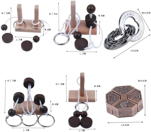Wooden and Metal 3D Unlock Interlock Assorted Brain Teasers Puzzles，IQ Logic Training Family Game Party Favor Coffee Table Time Unlock Interlock Mind Puzzles Box（6Pcs） - Image 2