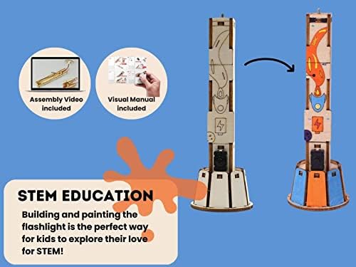 DIY Wooden Flashlight STEM Kit for Kids Aged 8-12 | Battery-Operated Educational Science Experiment Kit with Built-in Switch - Image 4