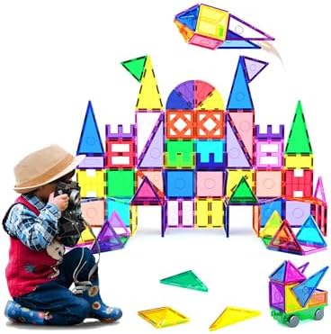110 pc Magnetic Tiles with Car Set, Building Blocks Toys STEAM Educational Learning Magnet Toy Preschool Montessori Boys & Girls Smart Creative Kit Games Gifts for Age 3+ Kids Toddlers - Image 4