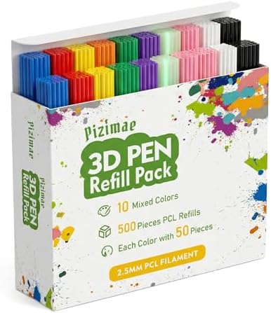 500 Pcs 3D Pen Filament 10 Colors PCL 2.5mm Biodegradable Low Temperature for 3Doodler Start 3D Pen Includes One Random Fluorescent Color by Pizimae3DPrintingFilament