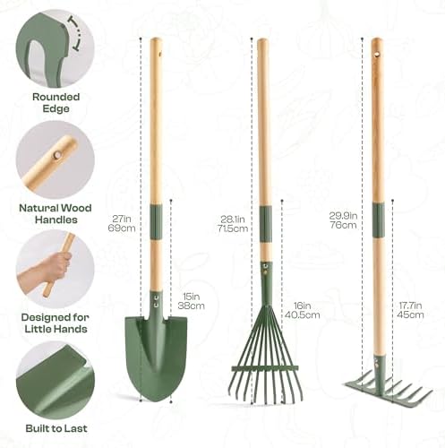 ROBUD Kids Wheelbarrow with Gardening Tools Set, Educational Kids Gardening Set with Kid Wheelbarrow, Toddler Gardening Set, Watering Can, Plant Labels, for Ages 3+ Boys Girls(Green) - Image 3