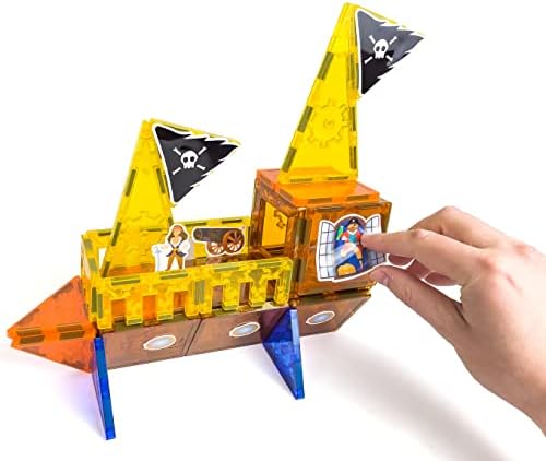 Tytan Tiles Pirate Ship & Island 60-Piece Magnetic Tiles Building Set, Fun Kids’ STEM Toy, Creative Play, Shape & Pattern Recognition, Fine Motor Skills, Includes Storage Bag, Ages 3 and Up - Image 2