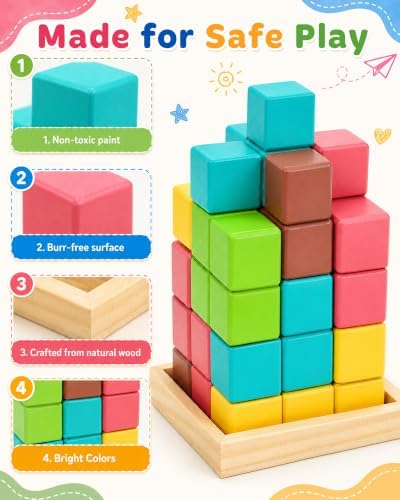 3D Puzzle Game with 100 Challenge, Wood Brain Teaser Puzzle for Kid - Image 7