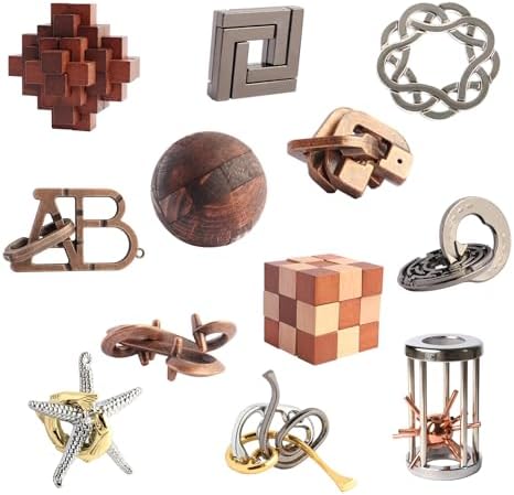 Puzzles Toys 12pcs Ring Metal Wooden Brain Teaser Puzzles for Adults Kids by LYiUP