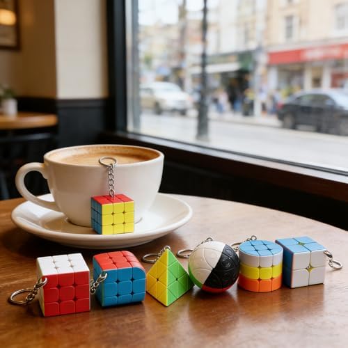 SUN-WAY Speed Cube Set of 2x2 3x3 Cylinder Trihedron Pyramid and Magic Ball Cubes Magic Cube Set Brain Teasers for Kids and Adults Stickerless Keychain Mini Cube Bundle with Gift Box (6 Pack) - Image 3