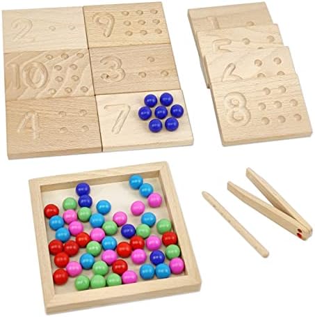 Wooden Number Tracing Board Set, Toddler Montessori Math Beads Counting Toy, Preschool Learning and Educational Math Game for Kids by BBTinker
