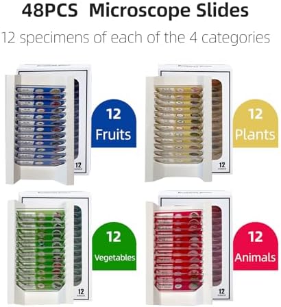 48 Prepared Microscope Slides Set, Insects Animal Plant Fruit Vegetable Specimens, Biological Learning Resource Specimens for Beginner Classroom Basic Science Education (MS-01) - Image 2