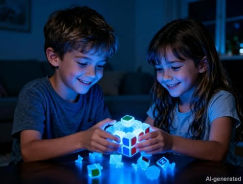 AMAZA 3x3 Fluorescent Speed Cube 3x3x3 Glow in Dark Luminous Speed Cube 3 by 3 Magic Cube Puzzle Toy Brain Teasers IQ Puzzles Game Toys for Children Adults (Blue Luminous) - Image 7