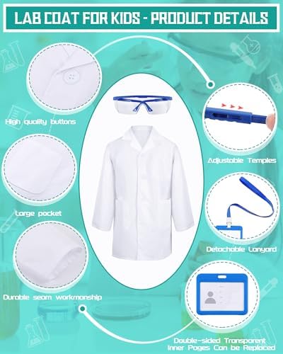 Xtinmee 24 Sets Kids Lab Coat Science Kit Bulk, White, Small - Image 3