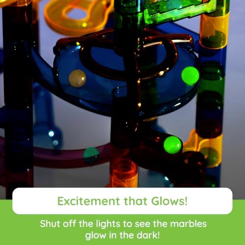 Fat Brain Toys Marble Run 200 Piece Set, Open-Ended Construction Set with Glow-in-the-Dark Marbles for Kids Ages 3+ - Image 4