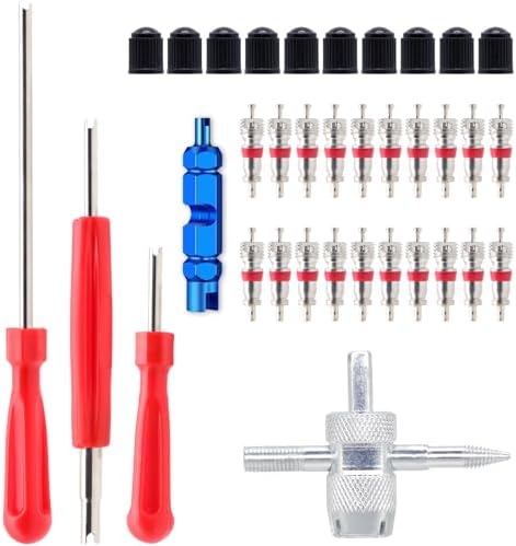 Valve Stem Removal Tool - 20Pcs Valve Cores, 10Pcs Tire Valve Caps, 4-Way Valve Tool, Valve Core Remover Tool By ZHSMS(35 PCS) by ZHSMS