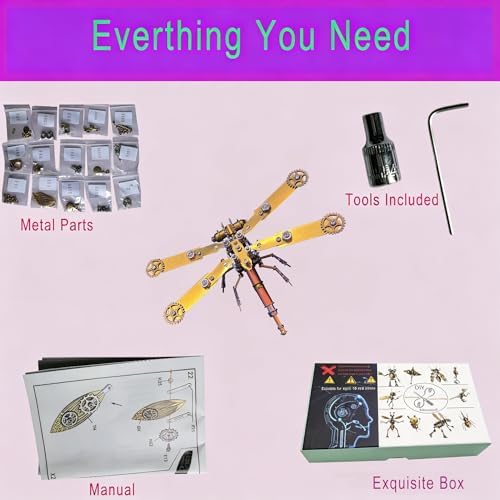 3D Metal Puzzles Model Kits for Adults - Build Dragonfly Hobby Kits for Men - Arts and Crafts Cool Things for Father Gifts for Birthday Ideas (Mechanical Dragonfly C) - Image 7