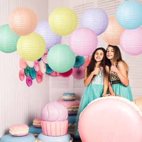 Pastel Paper Lanterns Hanging Lanterns Decorative 12 Pcs Round Macaron Colored Paper Lanterns for Classroom Wedding Birthday Baby Shower Party - Image 3