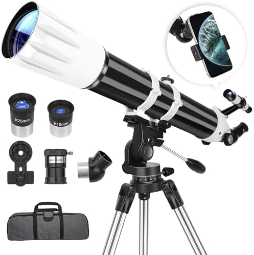 Hawkko 90mm Aperture 900mm Telescope for Adults High Powered - Professional Multi-Coated Refractor Telescope for Astronomy Beginners (36X-270X) with AZ Mount, Phone Adapter and Carry Bag by Hawkko