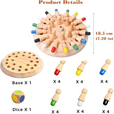Wooden Memory Chess Board Game: Color Wooden Memory Chess Game for Brain Train for Kids Toddler Learning Educational Toys - Montessori Learning Toys for 3 4 5 6 7 8+ Year Old Boy Girl Gift - Image 4