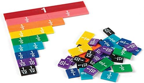 hand2mind Plastic Rainbow Fraction Tiles, Montessori Math Materials, Fraction Manipulatives, Unit Fraction, Fraction Bars Math Manipulatives, Fraction Games, Homeschool Supplies (Set of 51) by hand2mind