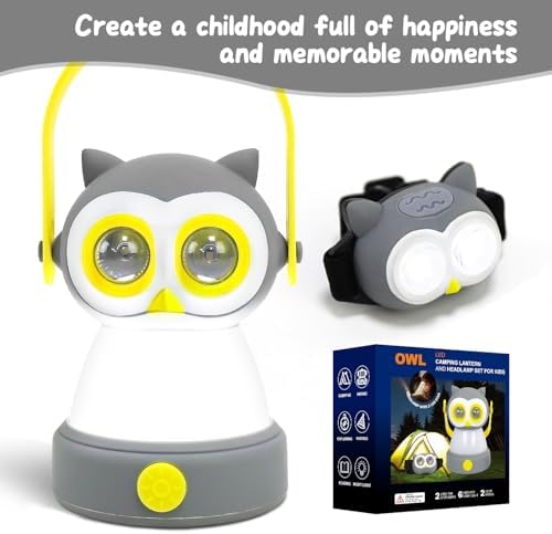 Portable LED Camping Lantern, Head Lamp Kit, Lightweight Battery Powered LED Flashlight for Indoor Outdoor, Kids Camping Gear Gift for Children's Day, Birthday, Easter, Adventure(Owl Set) - Image 6