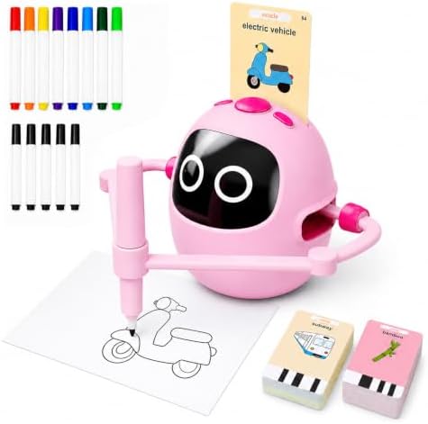 Drawing Robot Toys for Kids, 220 Flash Cards Gift for 3-8 Years Old Boys Girls, Montessori Doodle Art Painting with Voice Interactive for Beginners, Birthday (Pink) by KIKAPABIToys
