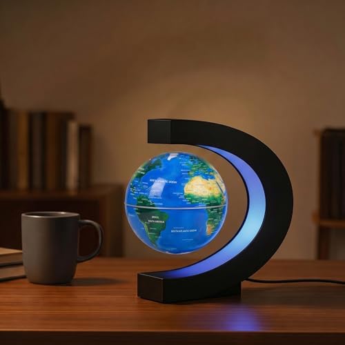 Magnetic Levitation Floating Rotating World Globe with LED Frame Lights, C Shape Levitating Globe, Touch Switch Night Light, Cool Tech Gifts for Men Dad Boys Kids, Office Desk Decor and STEM Gift - Image 5