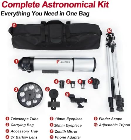 Telescope for Adults – 80mm Refractor Telescope with 600mm Focal Length, Tripod, Barlow Lens & Phone Adapter High Powered Astronomical Telescopes for Beginners, Telescopio para Adults - Image 6