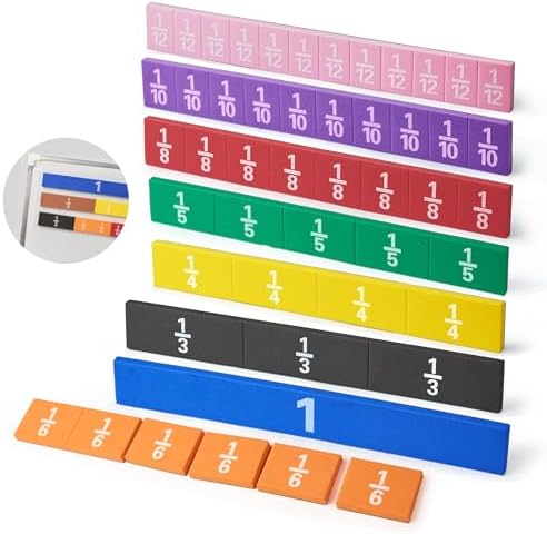 TOMMYHOME Magnetic Fraction Tiles for Kid's Maths Toys.Standing Teaching aids for Primary.Help Kids Learn Fractions (Rectangular) by TOMMYHOME