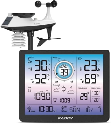 Raddy VP7 5-in-1 Wireless Weather Station, 7.4 Inch Color Display by Raddy