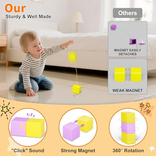 Large Magnetic Blocks Travel,20PCS 1.42in Building Blocks for Toddlers 3-5,Magnet Cubes for Toddlers,Sensory Montessori Toys Sets Learning Construction Squares Stem Toys for Boy,Girl,Kids,Kit,Gift,4-8 - Image 3