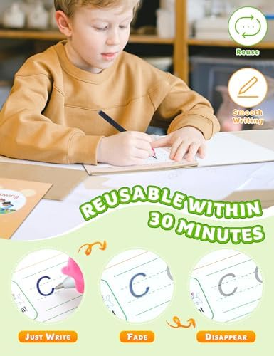 Magic Practice Copybook, Reusable Writing Practice Book, Handwriting Aid Practice for Preschool Kids Age 3-8 Calligraphy (5 Books with Pens) - Image 4