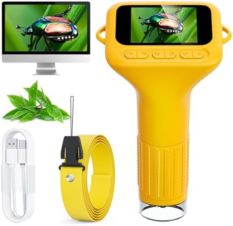 SKYBASIC Digital Microscope for Kids, 2" Screen 1000X Handheld Microscope HD Pocket Portable Microscopes Camera, Science Edu Fun Birthday Gifts Toys for Ages 4-12 Children Students Boys Girls -Yellow by HOME