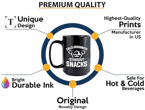 Detective Coffee Mug 15oz Black Stakeout Snacks Quote Police Officer Gift - Image 3