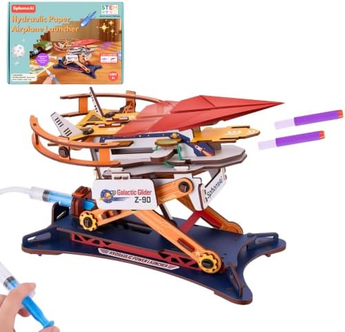 2-in-1 Hydraulic Paper Airplane & Dart Launcher 3D Wooden Puzzle by SphonxAi