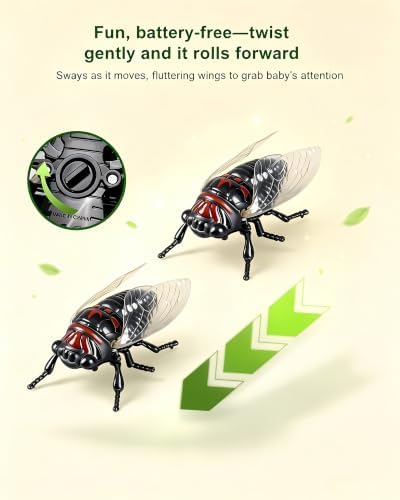 2-Pack Wind-Up Beetle Toy, Movable Head & Tail Bug(Summer Cicada+Spider) - Image 4