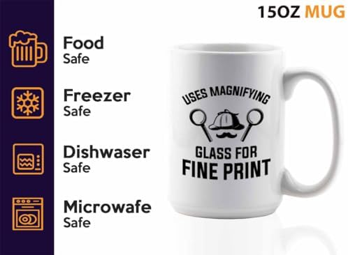 Detective Coffee Mug 15oz White Glass For Fine Print Funny Quote - Image 4