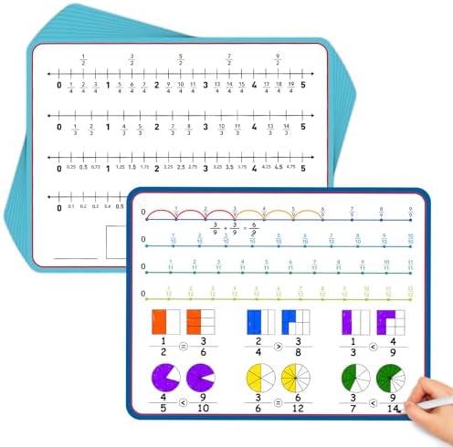 Aizweb 12 Pack Fraction Manipulatives Dry Erase Board,12"x9" Fraction Number Line Bars,Math Manipulatives Fraction Games Flash Cards for 4th-8th Grade Kids,Homeschool Classroom Teaching Supplies by AIZWEB