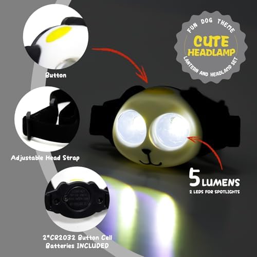 Outdoor Kids Camping Lanterns & Headlamp Set, Battery Powered Night Light, Lightweight LED Equipment, Birthday Christmas Gift (Dog Set) - Image 5