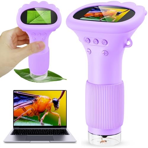 Ashfly Microscope for Kids 200x Zoom 2-Inch HD Kids Microscope Camera - STEM Learning Kit | Portable Science Tool | Perfect for Ages 3-12 Girls | Purple by Ashfly