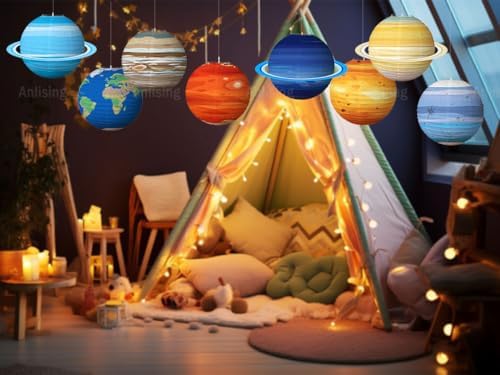Anlising 8PCS Space Paper Lanterns, Hanging Paper Lanterns, Planet Lanterns Decoration, Hanging Galaxy Planets Decor, Space Theme Decor Children Birthday Party Decor (30x30CM) - Image 3