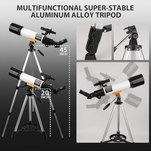 Telescope, 70mm Aperture Portable Refractor Telescopes for Astronomy Beginners, 500mm Professional Travel Telescope with Carry Bag, White - Image 7